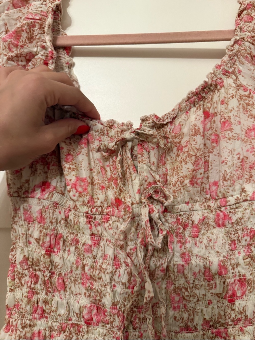 Smocked Floral Maxi Dress in Cream and Pink - Picture 5 of 9